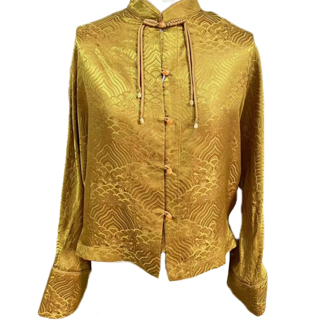 锦丝院[粉绿佳人]江崖海浪纹新款桑蚕丝外套661375