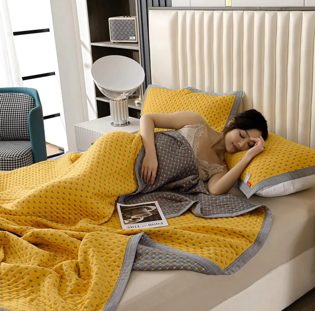 【灰黄满天星】床盖精梳细纱棉纱亲肤舒适透气A类加厚机洗