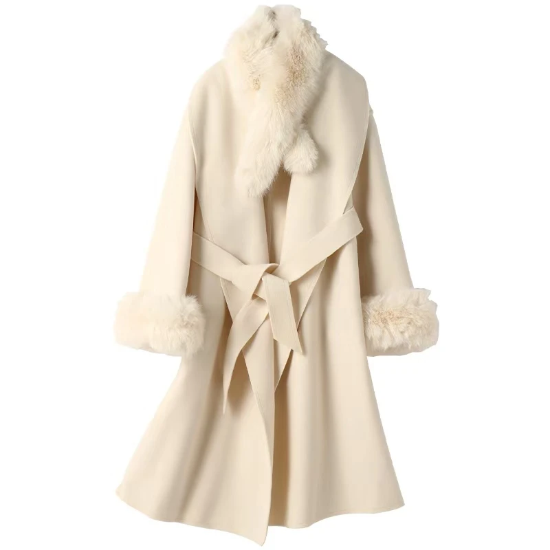 星星·秋冬宽松版百搭中长款双面呢大衣韩版气质羊毛大衣