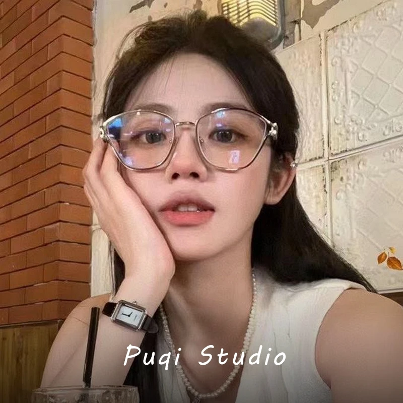 欧美大框猫眼镂空设计金边眼镜框女款潮圆脸防蓝光素颜平光近视镜