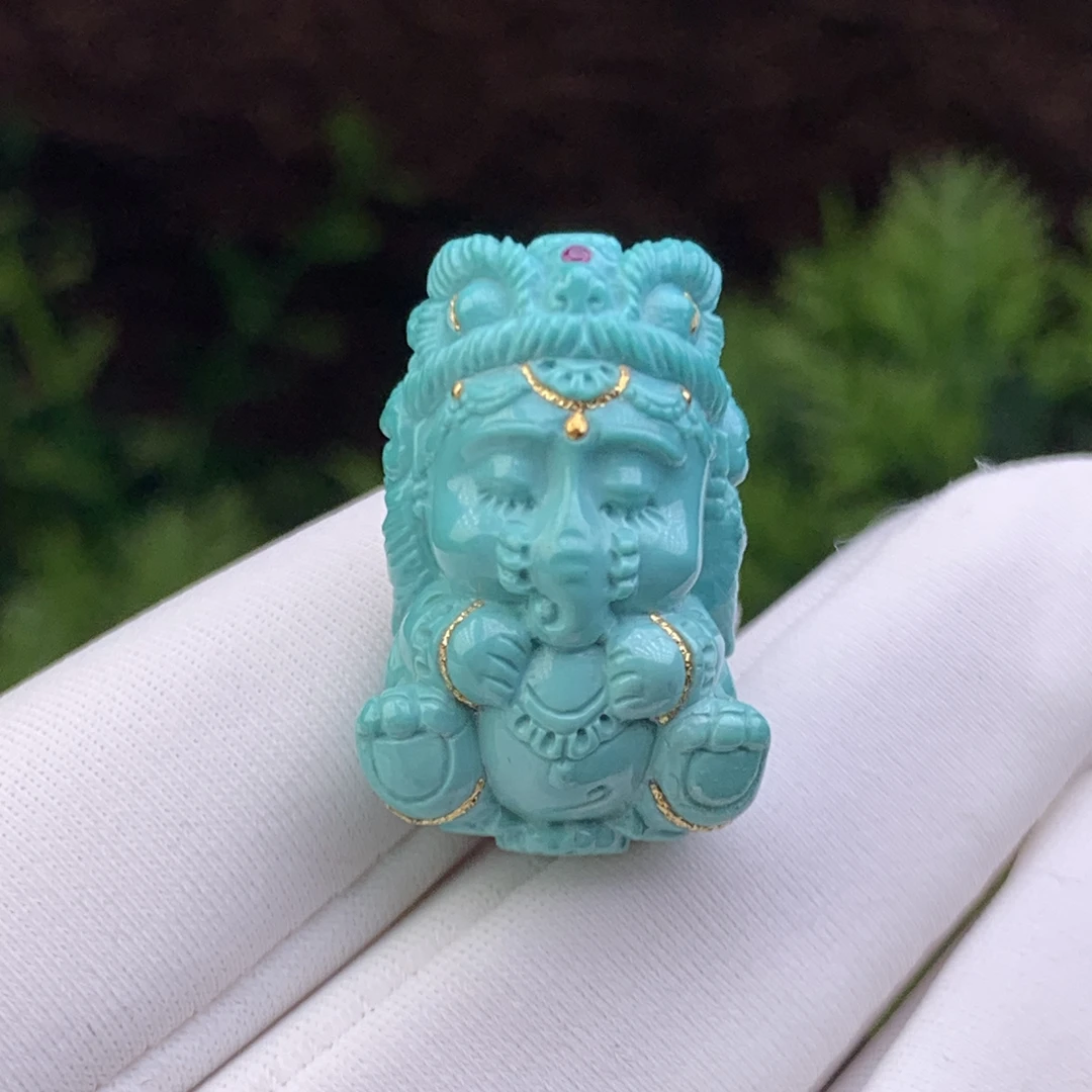 【杨家绿松石】原矿纯天然高瓷玉化料精工雕刻象神宝宝象吊坠挂件