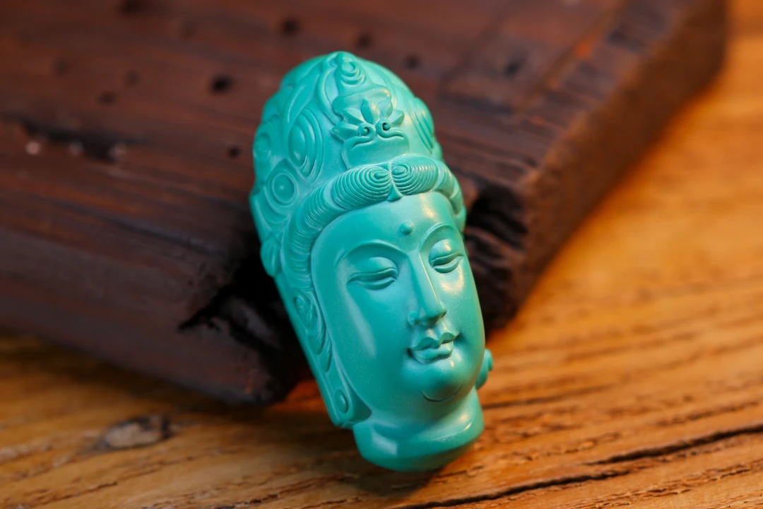 【杨家绿松石】原矿松石高瓷玉化鼎级绿油漆料质名家雕刻全立体观音