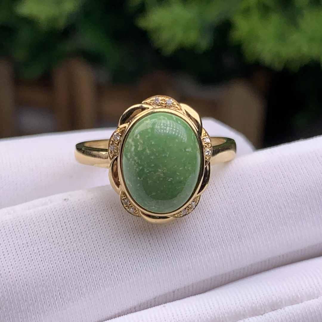 杨家绿松石瓷釉级18k金镶嵌菜籽黄戒指时尚精美百搭款