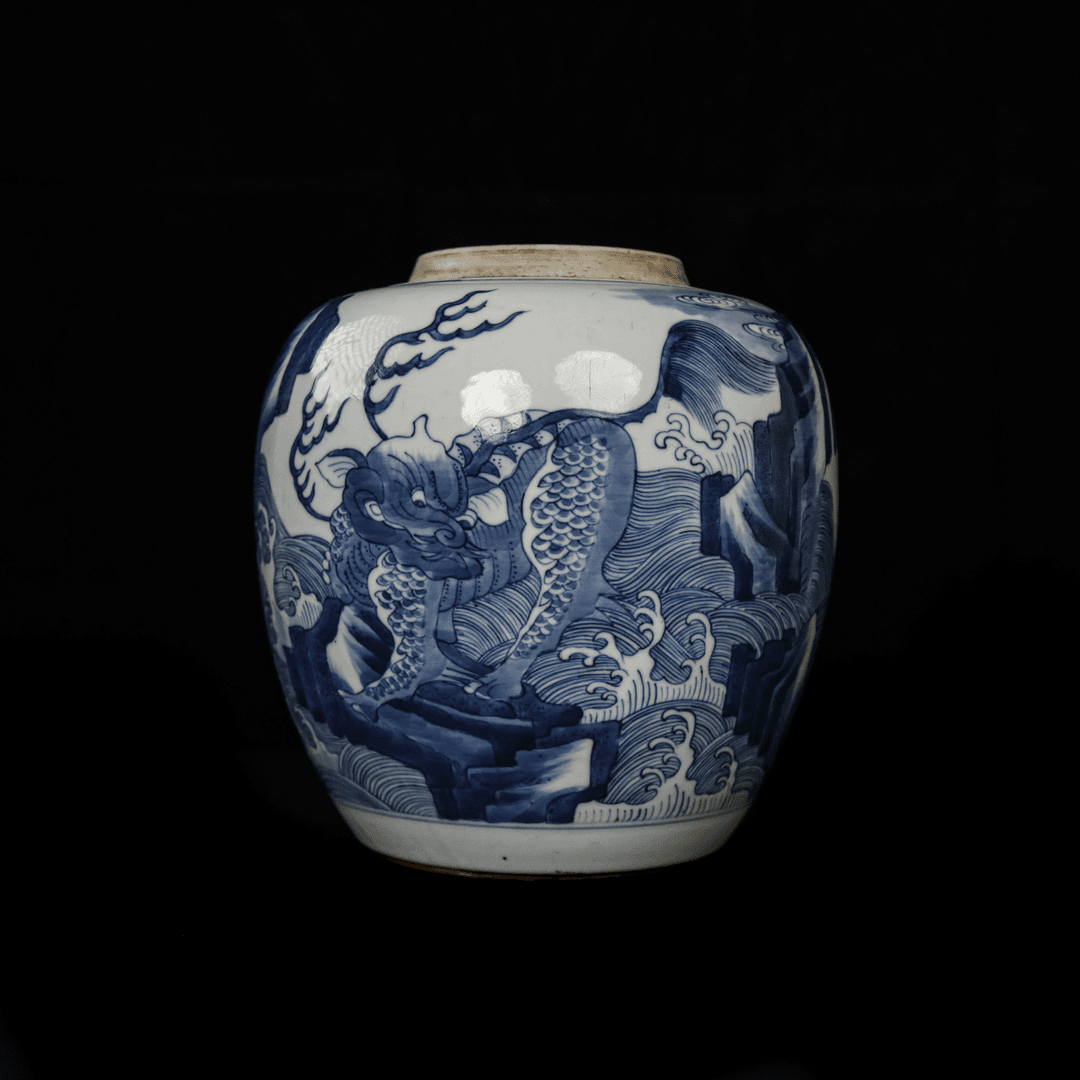 清中期青花瑞兽纹罐(R15)深圳三森文物1S024传承/古玩/收藏/文物