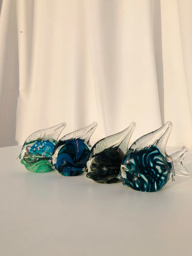 出口北欧中古纯手工琉璃工艺制作年年有鱼家居装饰摆件高级感轻奢