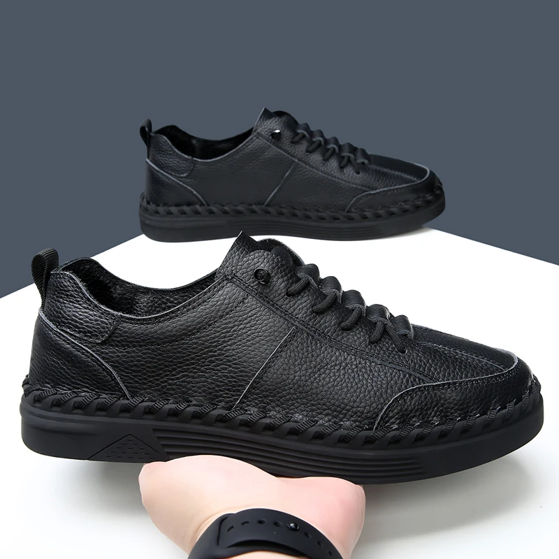 男士皮鞋真皮舒适透气头层皮纯手工缝线小白鞋低帮板鞋秋季新款