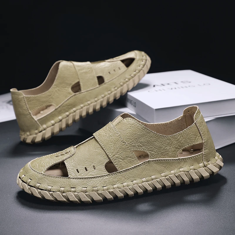 男士凉鞋夏季镂空洞洞鞋男款休闲户外包头两穿大码凉皮鞋沙滩鞋男