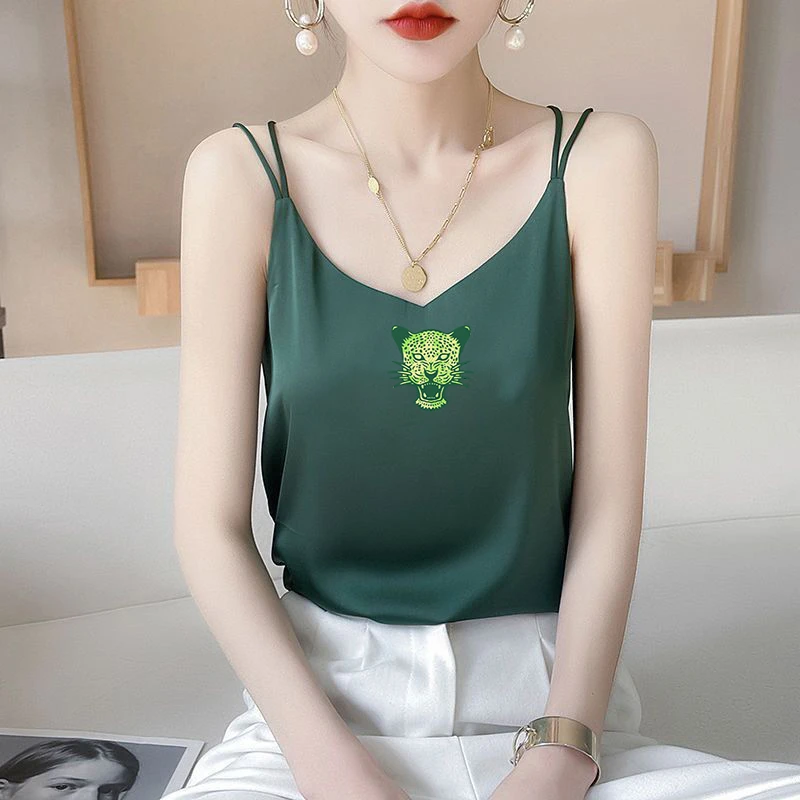 显瘦短款打底衫夏季百搭小众宽松内搭双肩吊带性感背心上衣印花