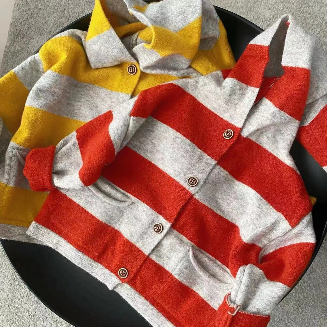 儿童毛衣 宝宝时尚带帽衫 条纹毛衣上衣