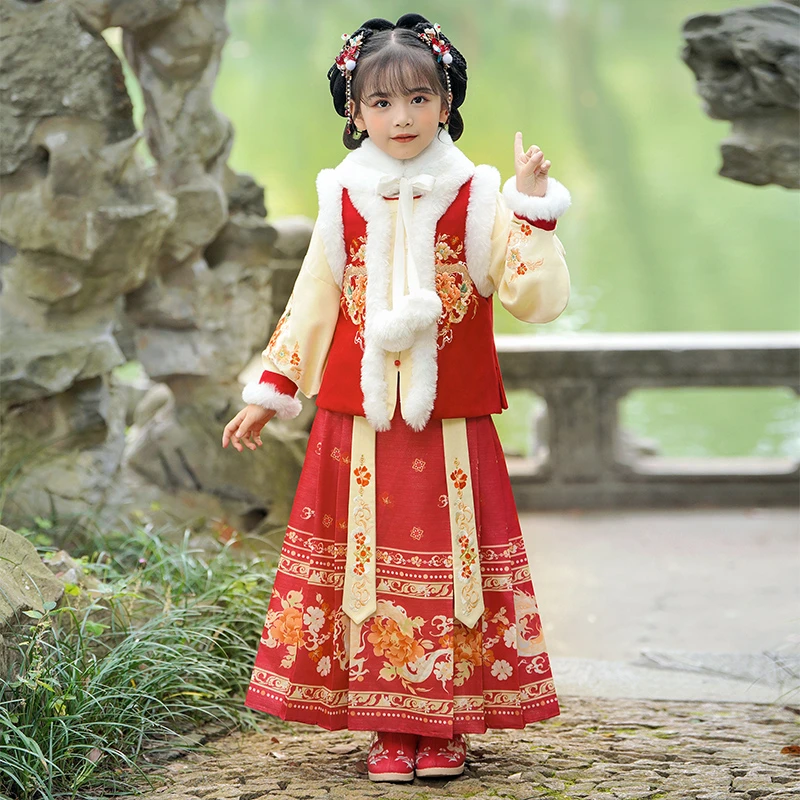 SL2917汉服女童秋冬新款国风古装冬季儿童唐装马面裙女孩加厚冬装