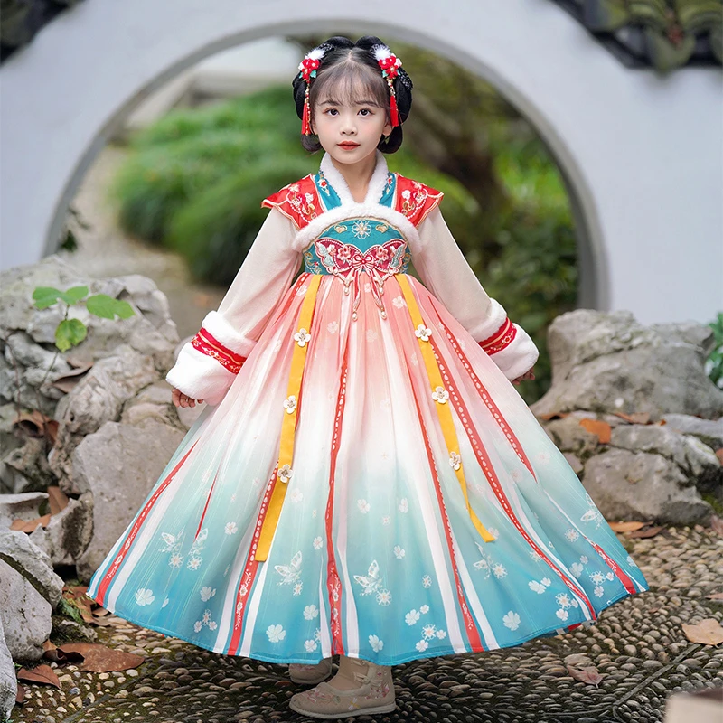2749女童汉服秋冬款2023新款儿童装古装中国风唐装冬季女孩连衣裙
