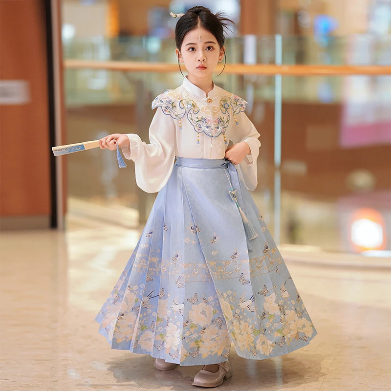SL3077马面裙女童2024新款秋季儿童汉服新中式女孩国风春秋套装
