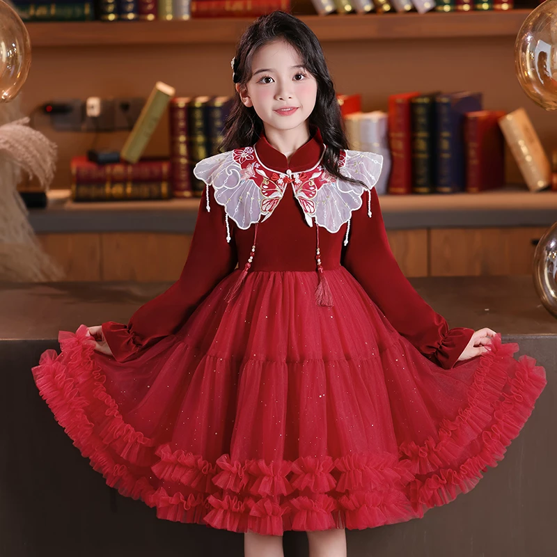 A2581女童连衣裙秋冬装2024新款洋气儿童公主裙加绒小女孩冬季