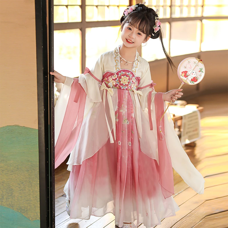 HC07汉服女童春秋款古风连衣裙女中国风儿童2025新秋款古装公主裙
