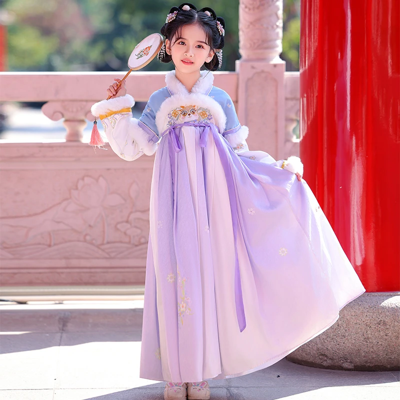 SL3275汉服女童秋冬2024新款儿童中国风冬装古风加绒女孩连衣裙