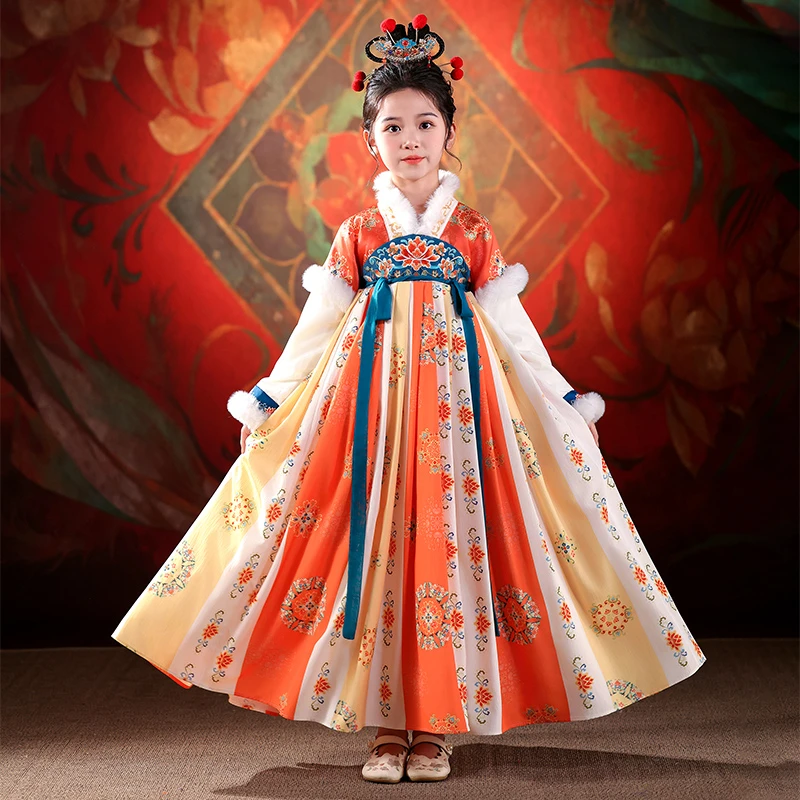 SL3266女童汉服古装飞天敦煌冬季2024新款女孩国风儿童古风公主裙