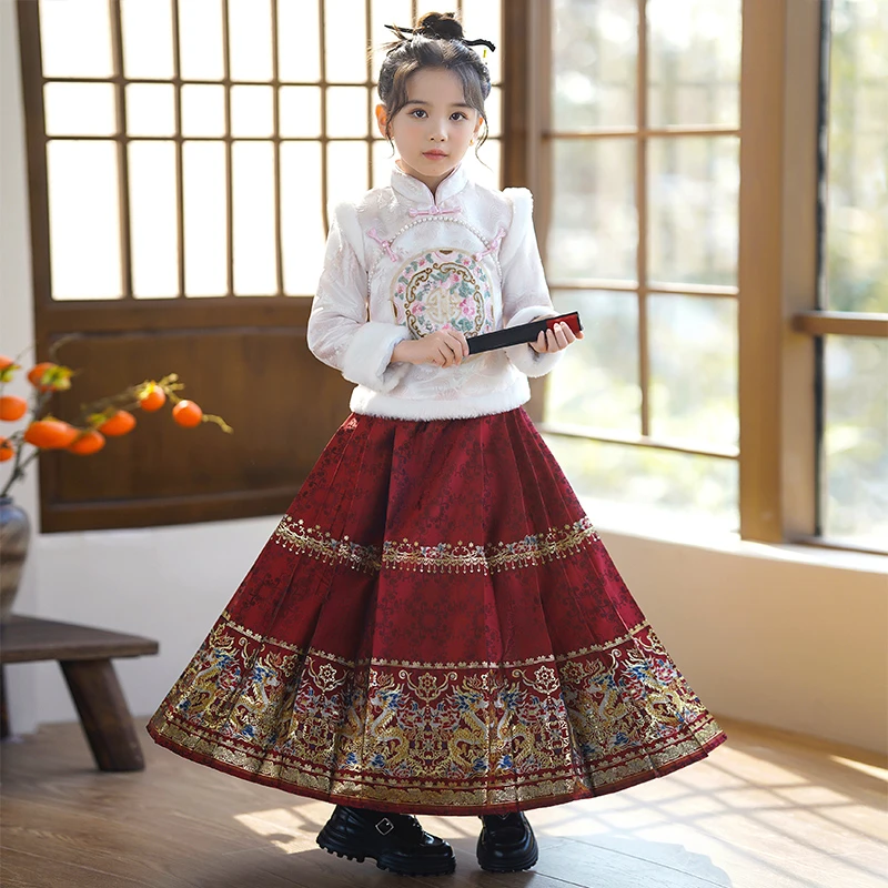 SL2981中国风冬装女童拜年服儿童马面裙套装加绒加厚冬款新款汉服