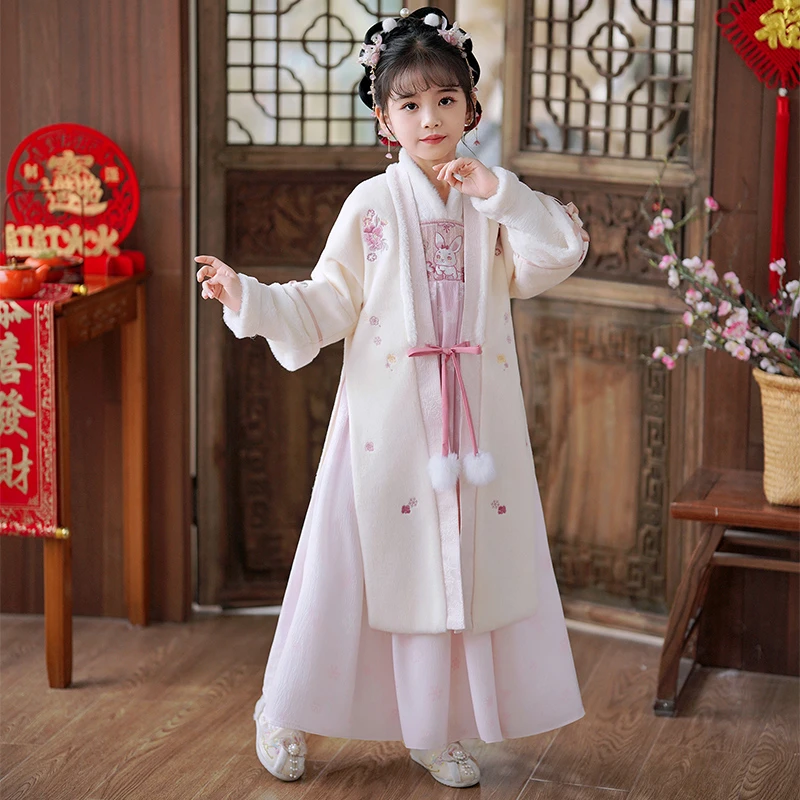 SL2959#汉服女童秋冬儿童古风唐装2024新款冬季中国风古装拜年服