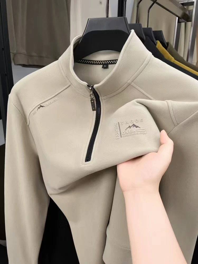 2024新款双面德芙绒一体绒男士卫衣秋冬半拉链立领时尚加绒