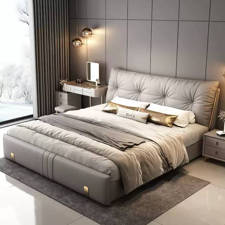 轻奢简约现代真皮床气压高箱储物大床抽屉床卧室榻榻米免洗床架