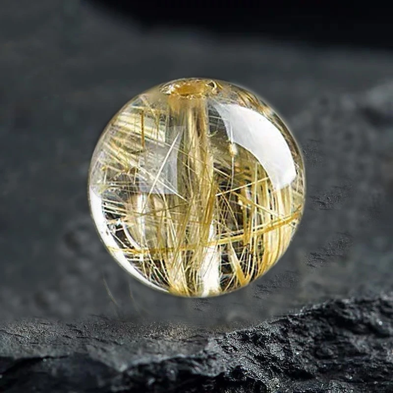 天然金发晶单珠钛晶水晶吊坠耳饰半成品圆珠饰品配件手链散珠子