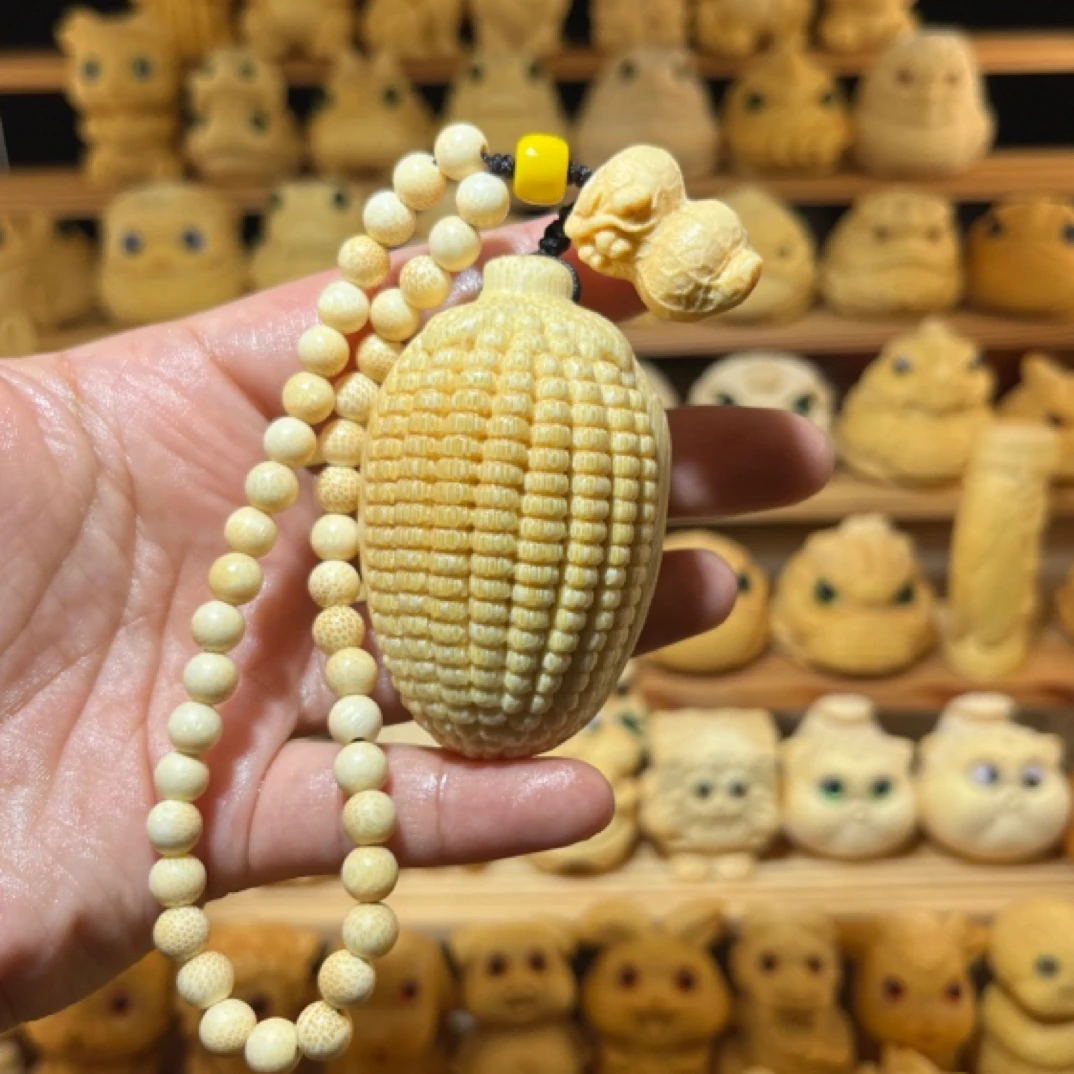 玉米带新花生配饰 实心竹雕刻手把件 宠粉浮力送油刷子手套