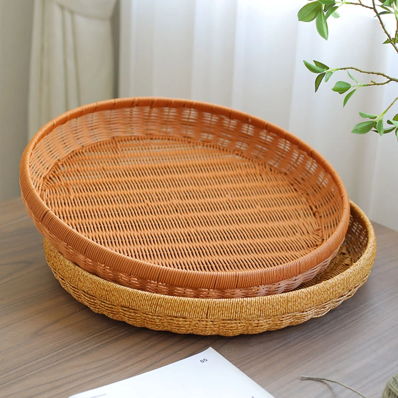 闲储仿藤编圆形包子馒头筐家用簸箕大号托盘水果篮编织收纳盘