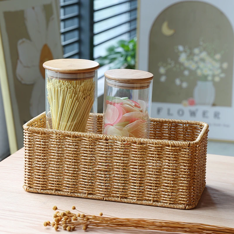 闲储仿藤编梳妆台护肤品收纳盒浴室洗漱用品整理篮茶几杂物筐