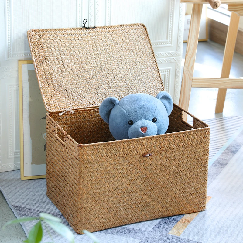 闲储大号收纳箱家用储物筐卧室衣柜衣物整理盒手工草编玩具收纳篮