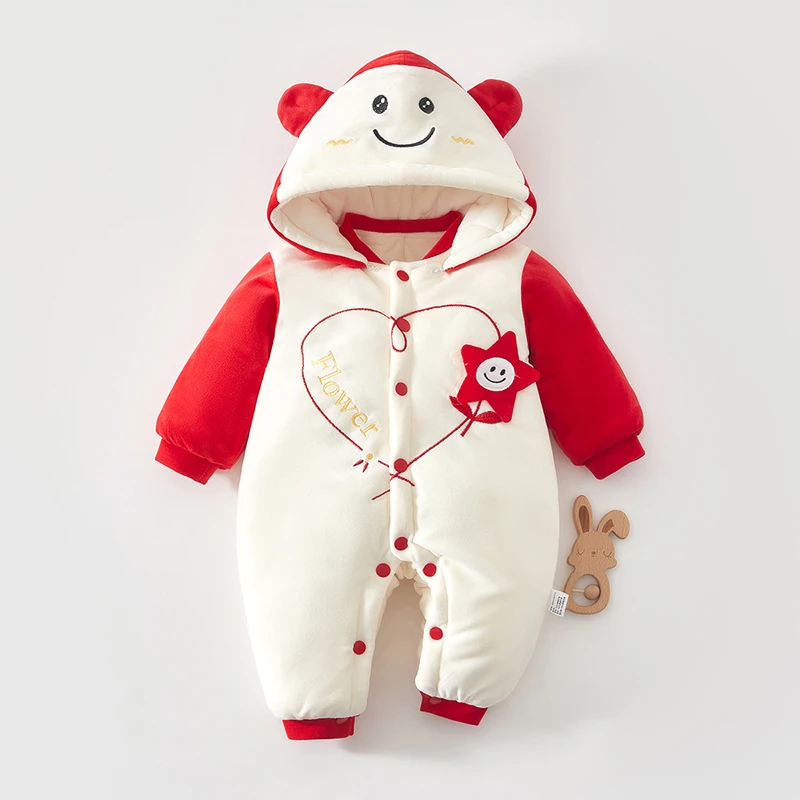 新生儿新年服加厚加绒连体衣男女宝宝棉服爬爬服拜年服外出服秋冬