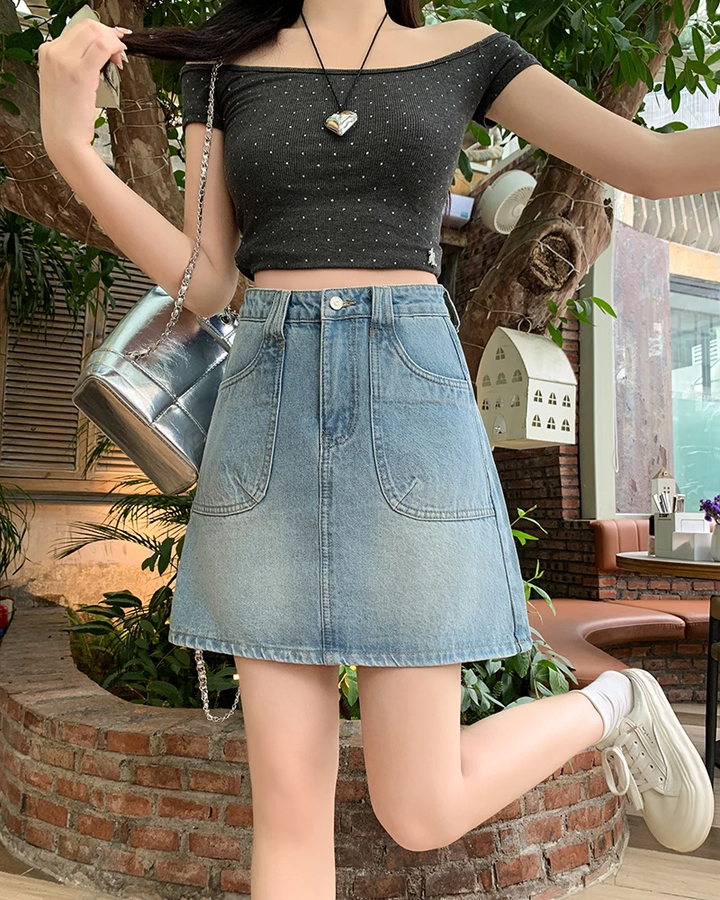 【泥美专属】大码胖mm夏季复古高腰显瘦牛仔半身裙百搭遮胯A字短裙