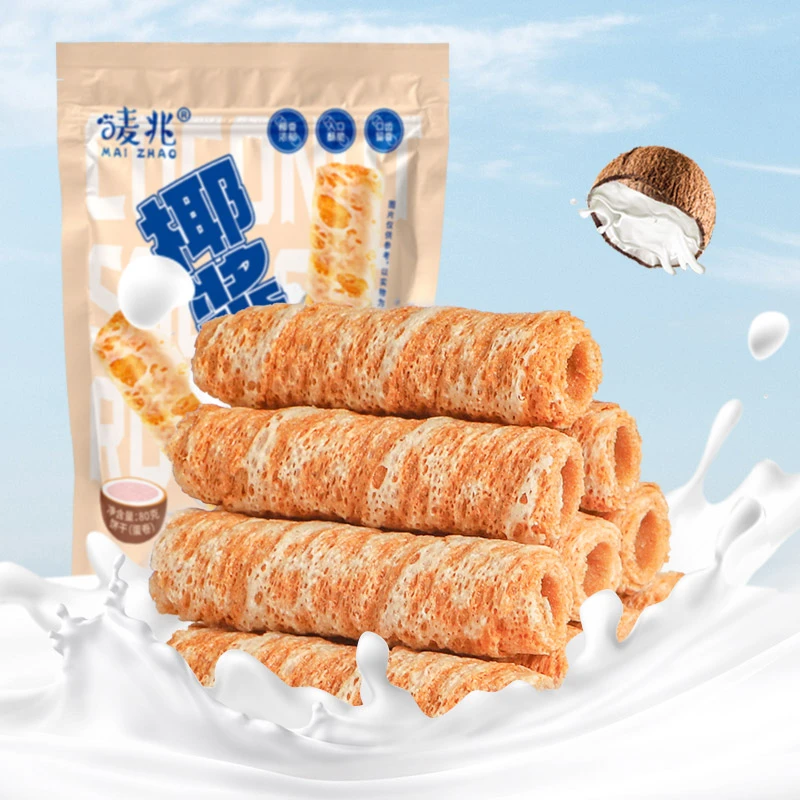唛兆椰浆小卷80g椰子味蛋黄卷小酥饼干椰香追剧休闲零食下午茶点