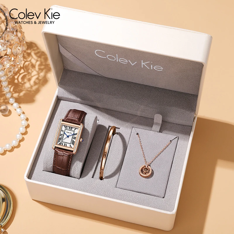 ColevKie官方正品女士新款轻奢真皮石英表8048