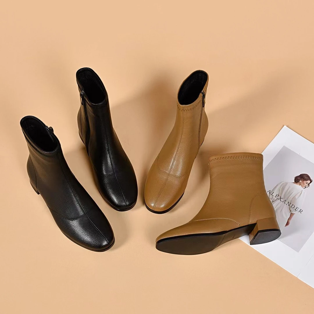 YJ7007-真皮短靴新款马丁靴瘦瘦靴时尚百搭秋冬