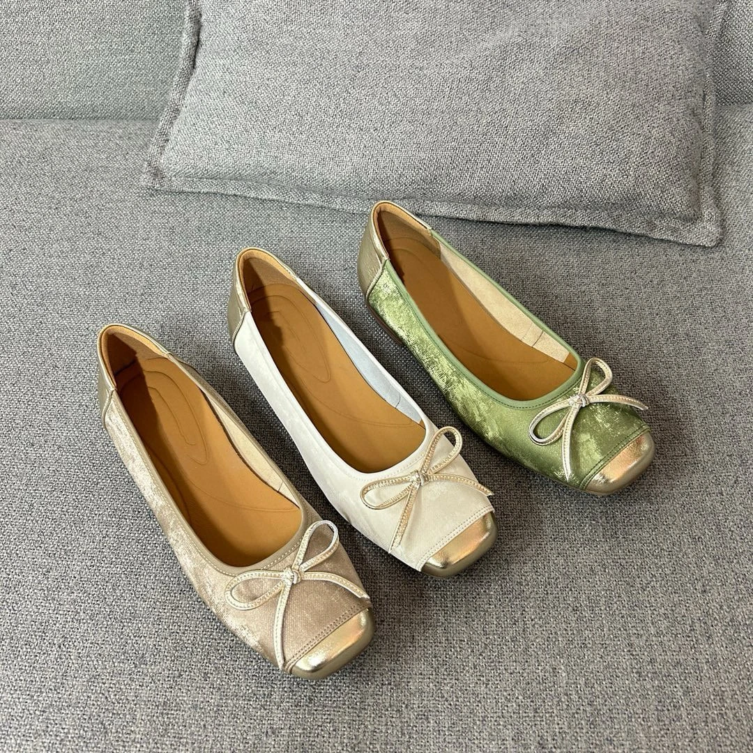 176-923-35-40新中式软底浅口真皮单鞋女船鞋芭蕾法式鞋