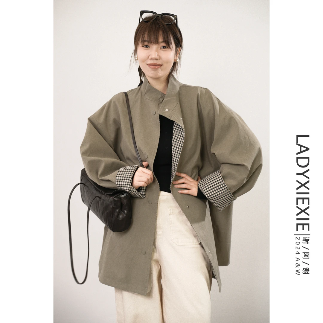 LADYXIEXIE   日系复古松弛感双面穿格子风衣