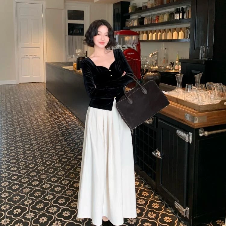 酒午自制【圆舞曲】冬季新款港式复古高腰显瘦长款加厚半身裙伞裙女