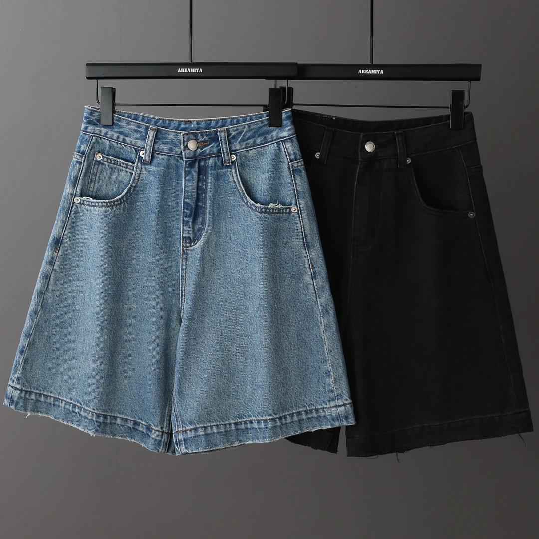 艾蒂【牛仔俱乐部】复古牛仔阔腿中裤AMY474