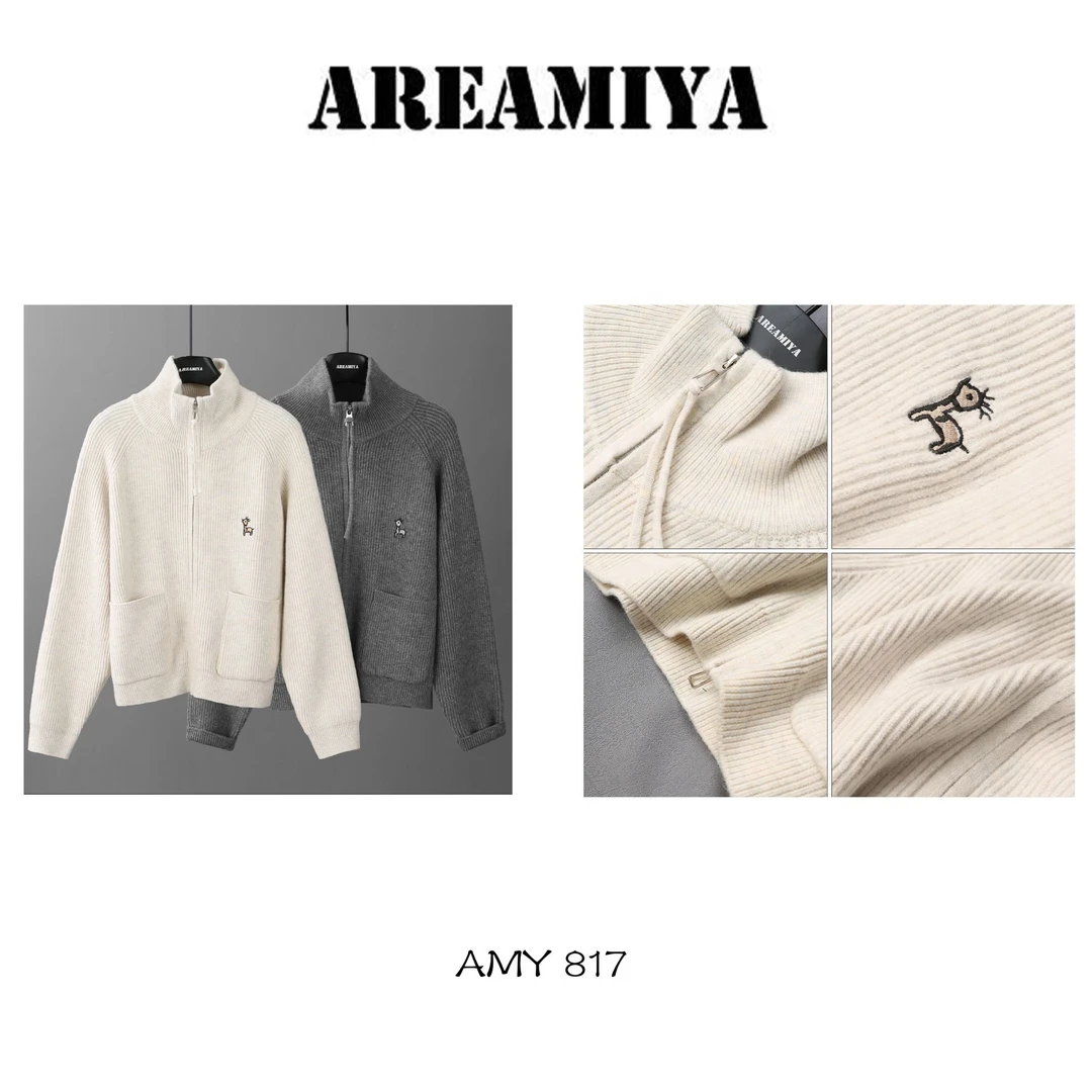 【清】小鹿刺绣立领双拉链毛衣外套 AMY817