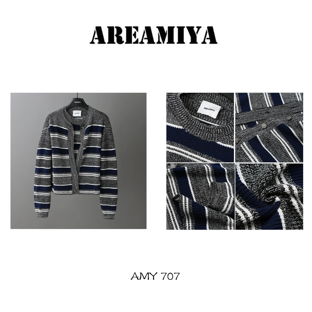【清】减龄瘦瘦衫学院风条纹针织圆领长袖/开衫AMY707