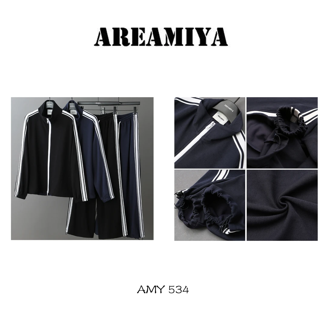 【酷女孩时髦休闲】轻奢运动时尚撞色织带夹克/卫裤套装 AMY534