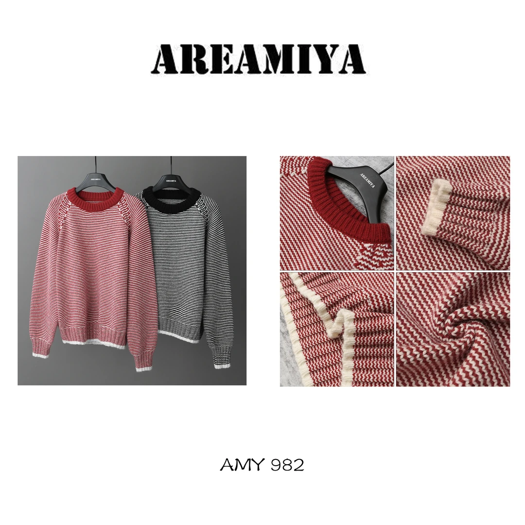 鑫燃KiKi【活力满满】减龄撞色条纹圆领毛衣AMY982