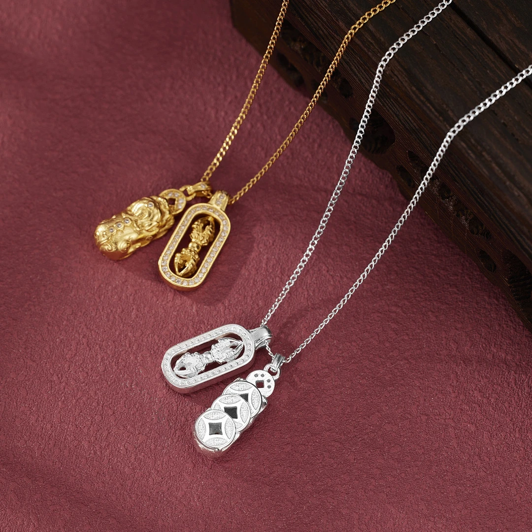 坠链均925银 S925纯银貔貅金刚杵项链新中式国潮项链韦雪同款爆款