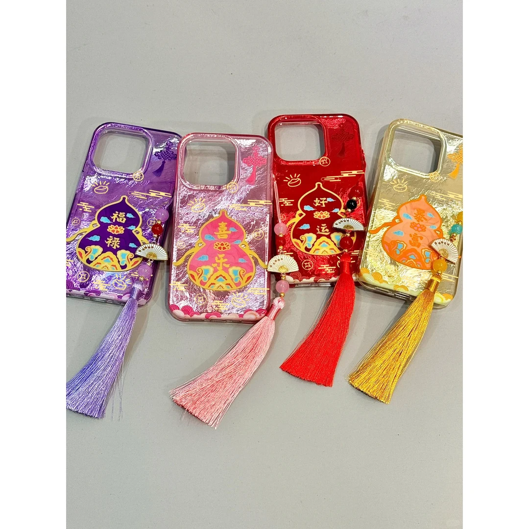 福禄紫葫芦扇子挂件适用苹果15/16promax漩涡壳华为小米14oppo套