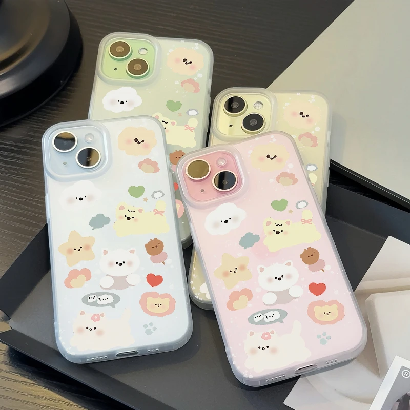 卡通修狗磨砂白苹果14/15趣味手机壳iPhone13/12/11亲肤xr/xs防摔