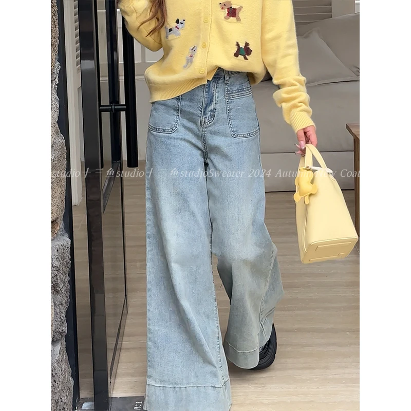 【长腿预警】小个子高腰阔腿牛仔裤女垂感百搭宽松拖地长裤