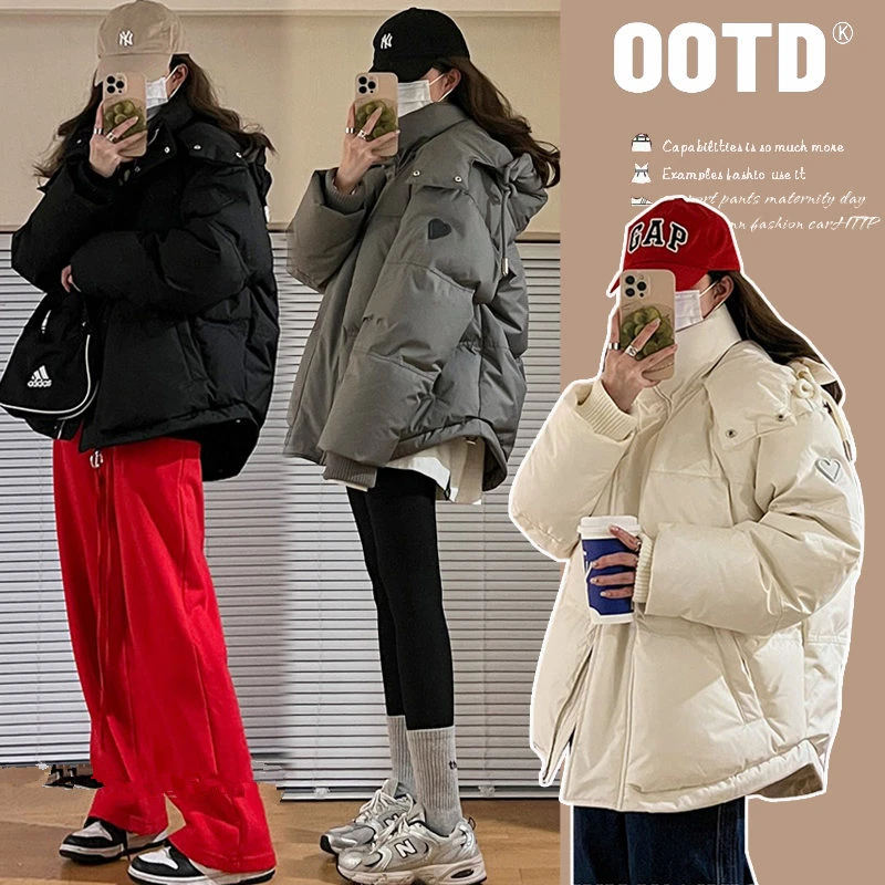 2024年新款韩系爆款孕妇爱心羽绒棉服女短款连帽面包服冬季外套