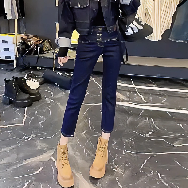 梨形身材高腰显瘦弹力铅笔裤女夏季小个子小脚裤子大码胖mm牛仔裤