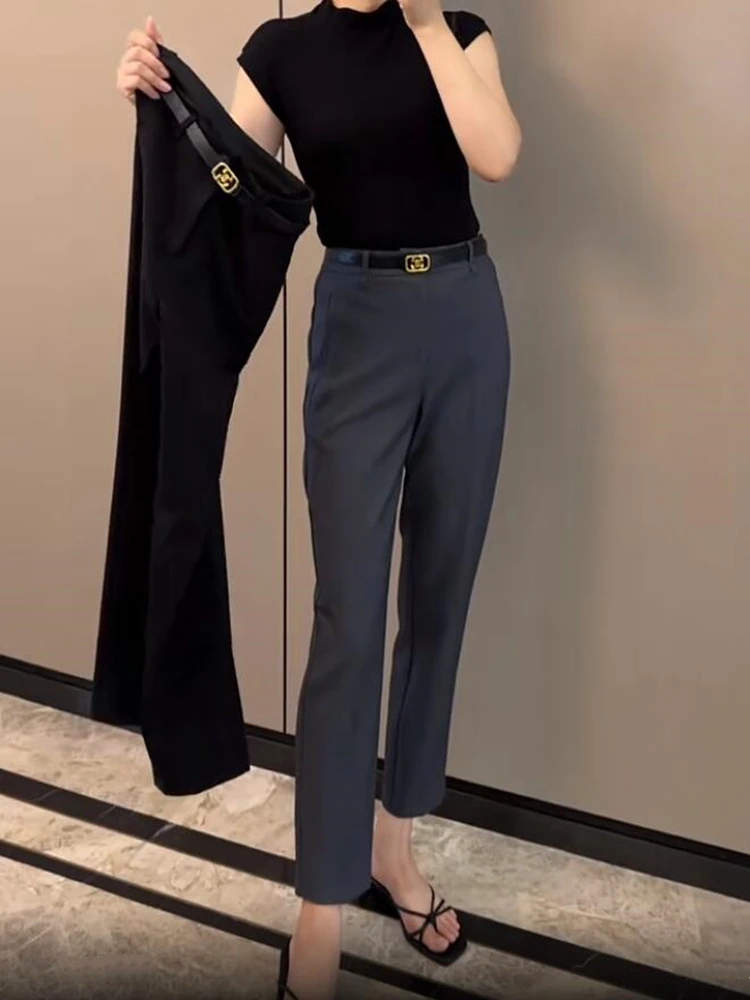 2025夏季新款直筒休闲裤女梨形身材穿搭小个子高腰显瘦烟管西装裤
