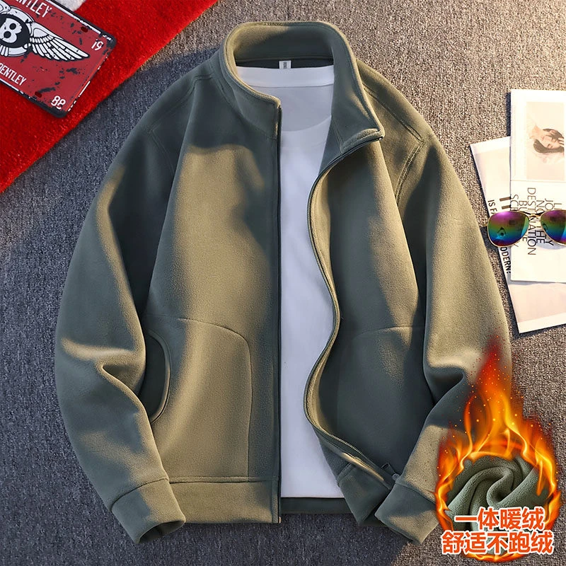 2024秋冬季加厚奥粒绒纯色外套男士时尚高克重休闲立领卫衣W9000